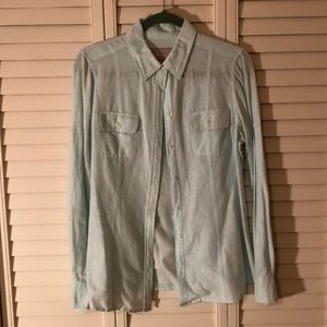Mint colored linen blend button down